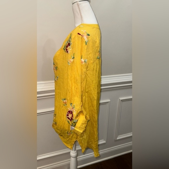 NWT Anthropologie Fig & Flower Yellow Floral Embroidered Button Up Size 2XL Top - Picture 10 of 15